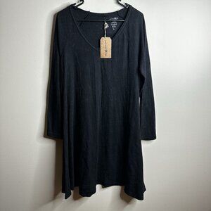Natural Life Long Sleeve Midi Dress Women L Black Waffle Knit Lagenlook Boho NWT